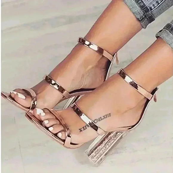 CAPE ROBBIN MARIA glitter block heel strappy rose gold zipper back - Picture 1 of 6